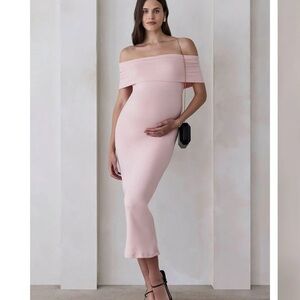 DUSTY PINK STRETCH OFF-SHOULDER DRESS Bumpsuit